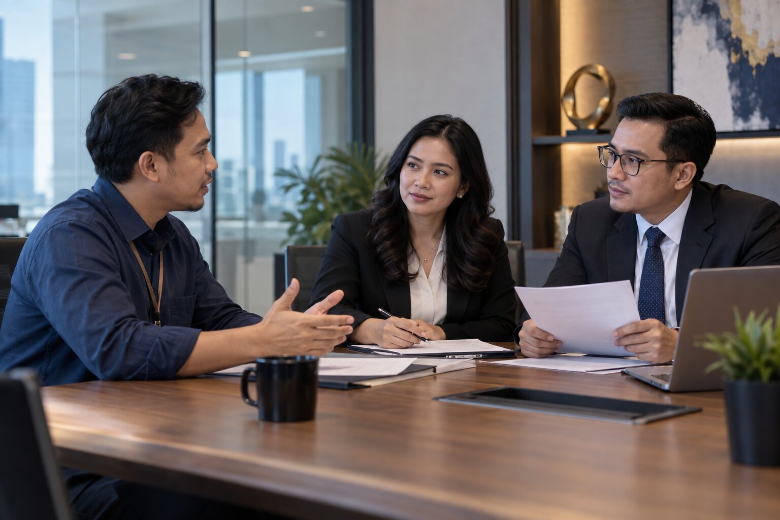 Indonesian professionals in an employment mediation meeting